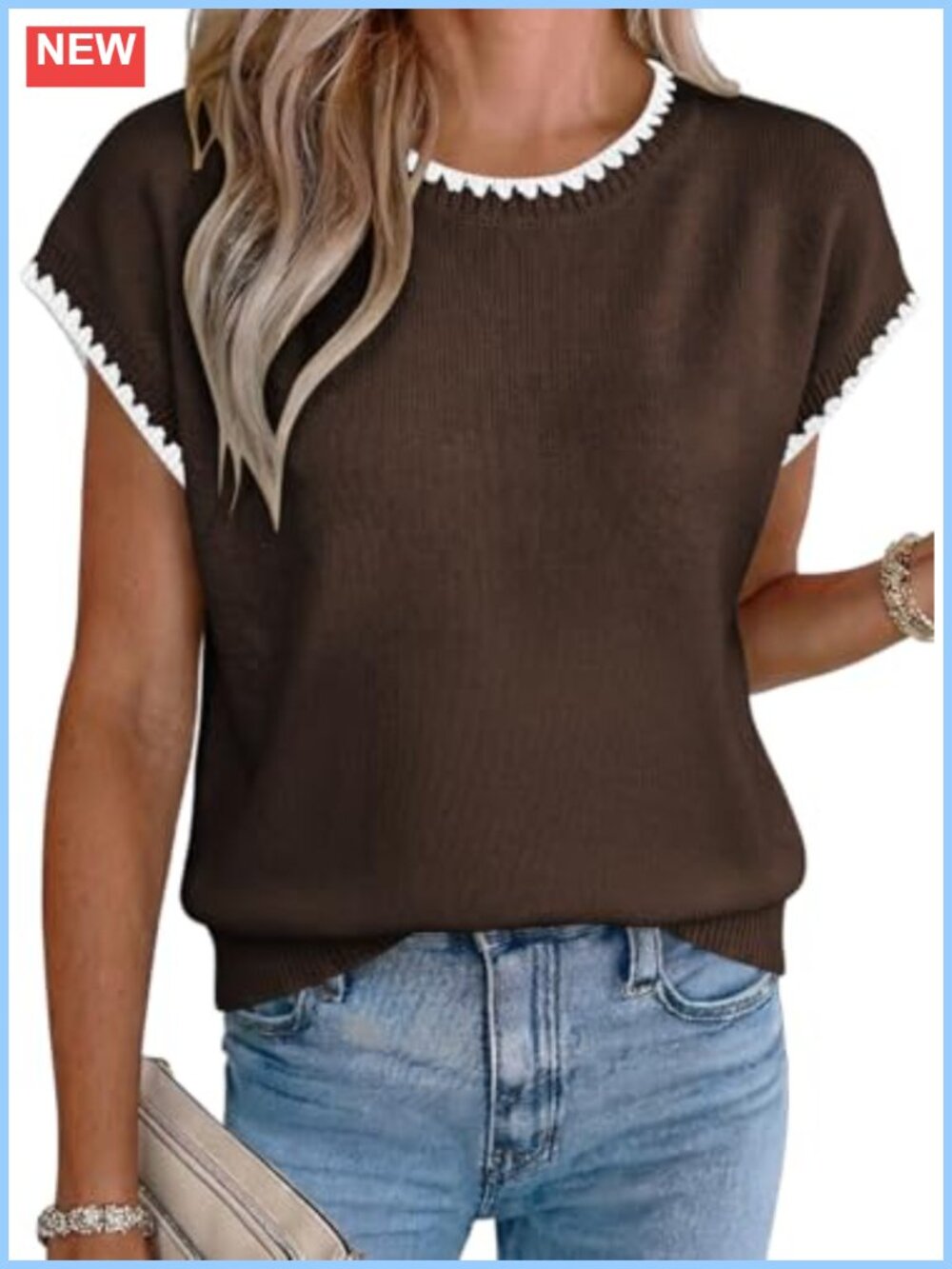 Womens Short Sleeve Knit Sweater Top Ruffle Trim Loose Fit Casual